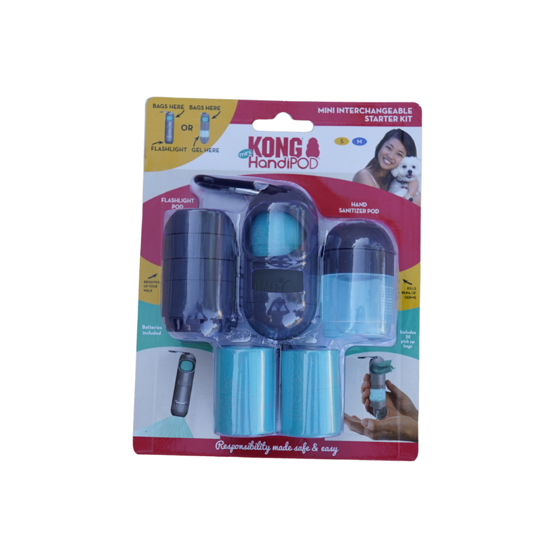 Kit de Paseo Intercambiable KONG Mini HandiPOD (Dispensador + Bolsas + Linterna + Gel)